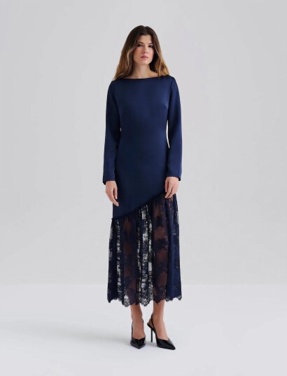 Malina Suki Diagonal Cut Lace Midi Dress Navy 40 Malina Suki Diagonal Cut Lace Midi Dress Navy 40