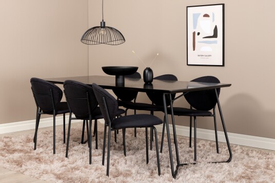 Venture Home Spisegruppe Pipaon 190 cm inkl. 6 Capmany Stoler Svart