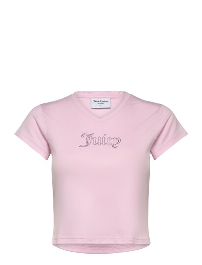 Juicy Couture Capped Sleeve V Neck T Shirt Pink L