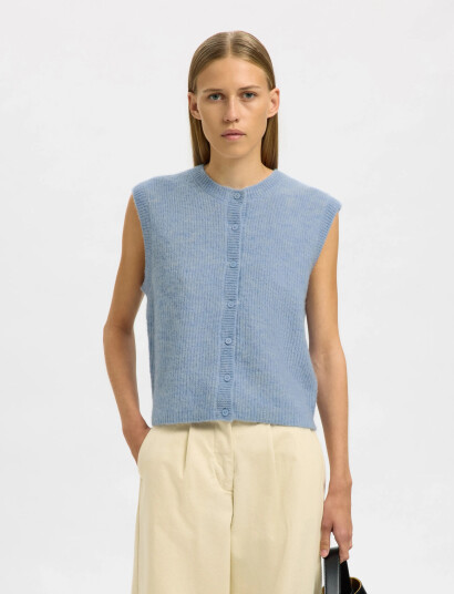 Selected Slflulu Sl Button O Neck Vest Noos Blue S Selected Slflulu Sl Button O Neck Vest Noos Blue S