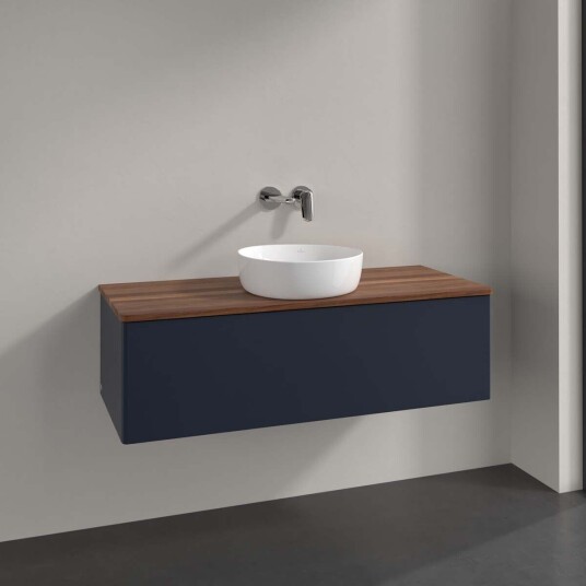 Villeroy & Boch Antao Servantskap med 1 skuff 120x50x36 cm u/lys Blå Matt/Valnøtt Villeroy & Boch Antao Servantskap med 1 skuff 120x50x36 cm u/lys Blå Matt/Valnøtt