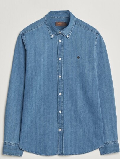 Morris Indigo Herringbone Shirt Light Blue
