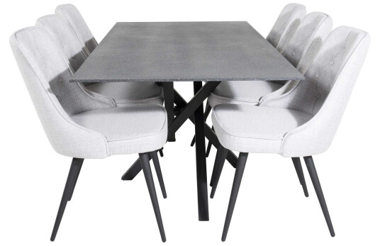 Venture Design Piazza & Velvet spisegruppe Grå/grå 6 st stoler & bord 180 x 90 cm