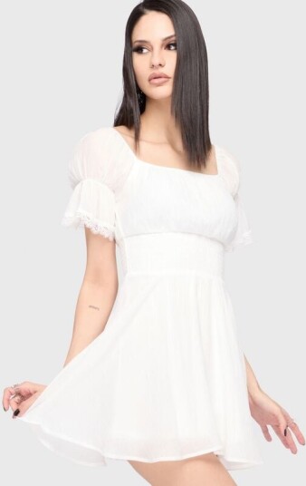 Killstar Goth Kort kjole Celestial Summer Off The Shoulder Mini Dress XS til 4XL Damer krem