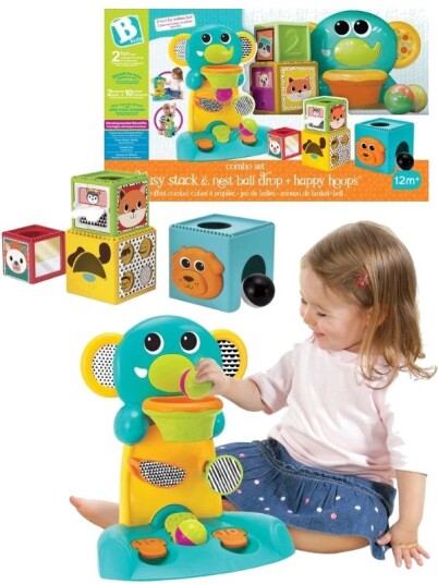 Bkids Infantino Aktivitetssett Med Stablebare Klosser Og Basketballkurv 2-Pack