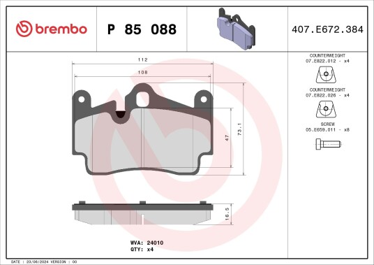 Bremseklosser BREMBO P 85 088 Bremseklosser BREMBO P 85 088