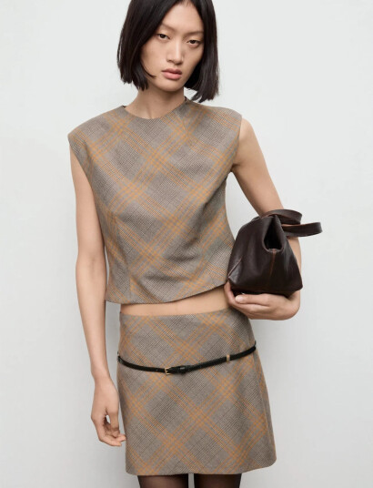 Mango Belt Checked Skirt - Brown - 34