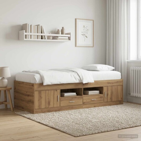 vidaXL Sengeramme med oppbevaring med skuff Artisan eik 80 x 200 cm