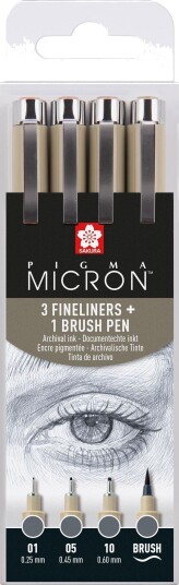 Sakura Pigma Micron Fineliner Sett 01 05 10 Brush Cool Gray 4 stk Sakura Pigma Micron Fineliner Sett 01 05 10 Brush Cool Gray 4 stk
