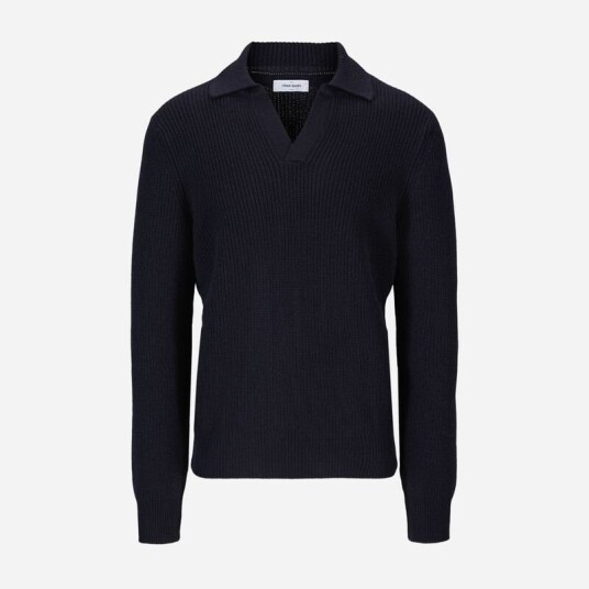 Rib Sweater Skipper Collar Wool Navy Rib Sweater Skipper Collar Wool Navy