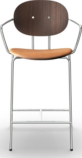 Sibast Furniture Piet Hein Barkrakk Krom med Armlener Valnøtt og Cognac Skinn
