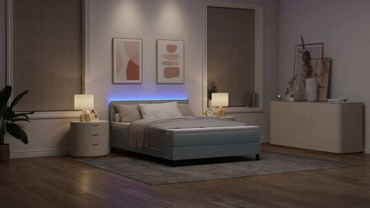  Box Spring Seng med Madrass & LED Lys Grå 140x190 cm Stoff
