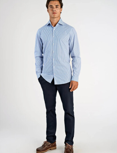 Lindbergh Striped Cotton Dress Shirt L/S Blue L