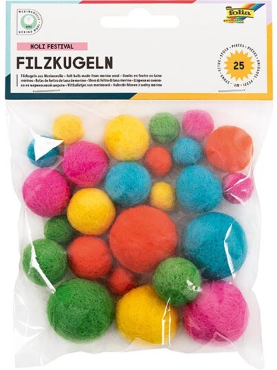 Folia Ullkuler i merinoull 25 stk i fem ulike farger