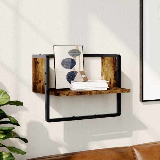 Vegghylle med stang røkt eik 40x25x30 cm 8721012046191