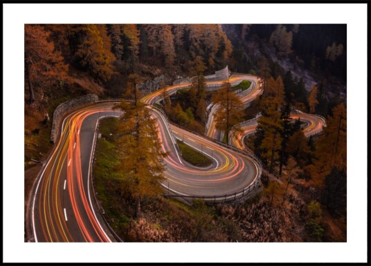 Autumn Road Light Trails Plakat / 100x150