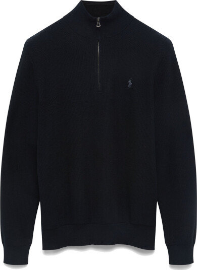 Polo Ralph Lauren Mesh-Knit Cotton Quarter-Zip Sweater - Black - M Polo Ralph Lauren Mesh-Knit Cotton Quarter-Zip Sweater - Black - M