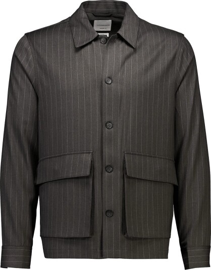 Lindbergh Striped Overshirt W Box Pocket Grey S Lindbergh Striped Overshirt W Box Pocket Grey S