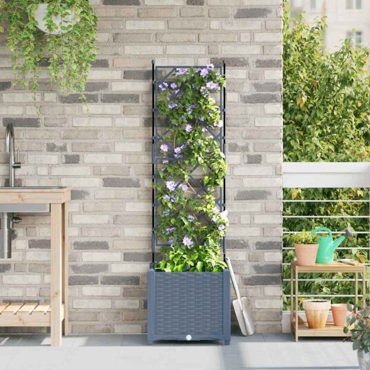 Hageplantekasse med Trellis Lys Grå 40x40x143 cm