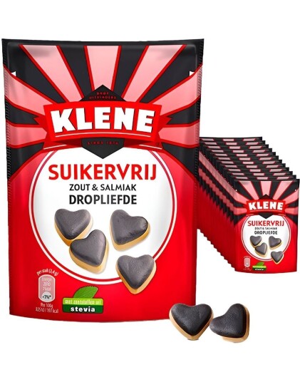 12 stk Klene Sukkerfrie Myke Salt og Salmiak Hjertebiter Hel Eske 1,08 kg