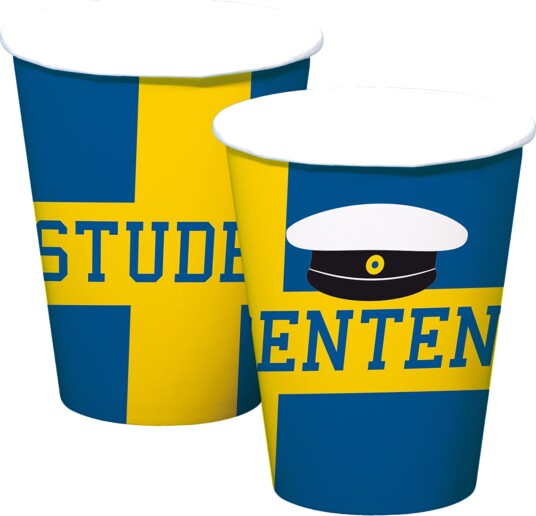 Folat Pappkopper Studenten Blå Gul 8-pakning 61531