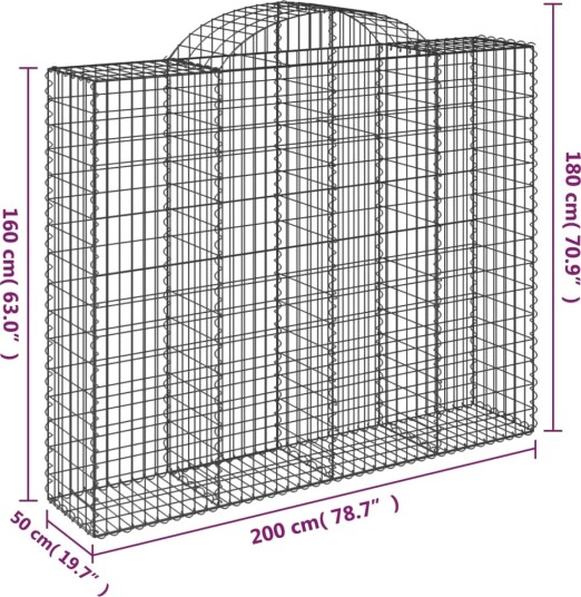 vidaXL Gabionkurv buet 200x50x160/180 cm galvanisert jern