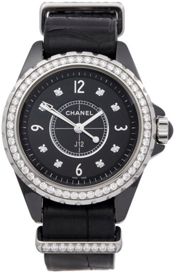 Chanel Dameklokke H4189 J12 Sort/Lær Ø33 mm
