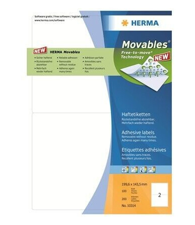 HERMA Removable Labels 10314 100 Sheets (200 labels)