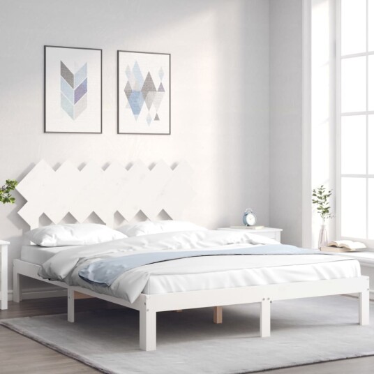 vidaXL Sengeramme med hodegavl hvit 140x190 cm heltre