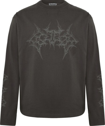Weekday Great Boxy Graphic Long Sleeve T Shirt DARK GREY "MASTERPLAN" S Weekday Great Boxy Graphic Long Sleeve T Shirt DARK GREY "MASTERPLAN" S