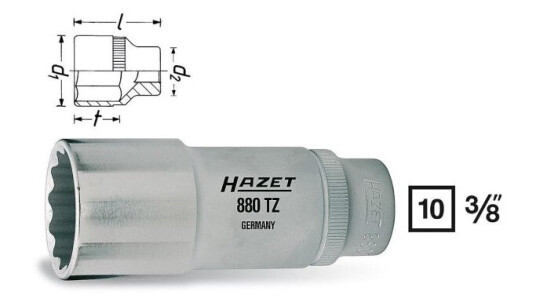 Hazet 880Tz-20, 1 Stykker, 76,2 / 8 Mm (3 / 8"), Kromvanadiumstål, 7 Cm, 129 G