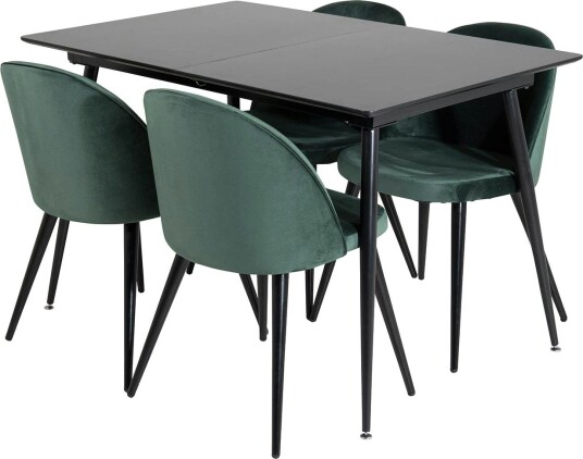 Silar Spisegruppe Forlengningsbar 120 cm Rektangulær med 4 Velvet Stoler - Sort