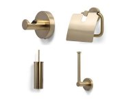 BLUE LABEL Badeværelsestilbehør i børstet guld - toiletrulleholder, toiletbørste, håndklædekrog samt reservepapirholder