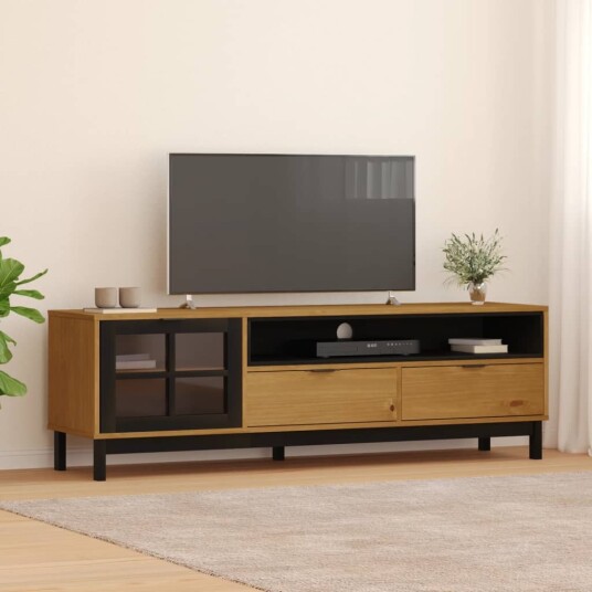 vidaXL TV-benk med glassdør FLAM 158x40x50 cm heltre furu vidaXL TV-benk med glassdør FLAM 158x40x50 cm heltre furu