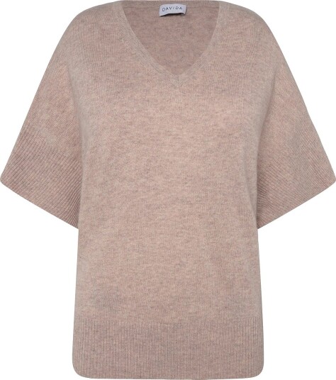 Davida Cashmere V Neck Oversized Short Sleeve Sweater SAND S/M