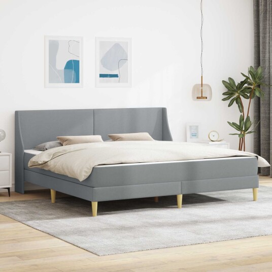 vidaXL Sengeramme med madrass Lysegrå 200 x 200 cm Polyester vidaXL Sengeramme med madrass Lysegrå 200 x 200 cm Polyester