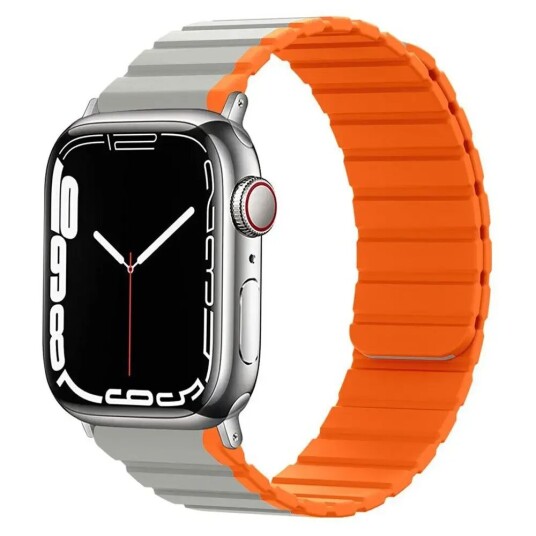Lippa Apple Watch (42/44/SE/45/49mm) Magnetisk Silikon Multi Reim - Grå / Oransje