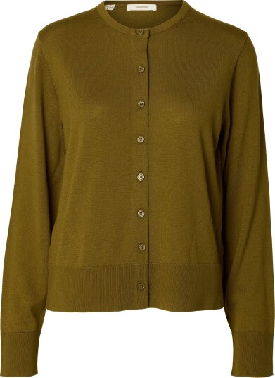 Selected Slwthea Ls Knit Merino Cardigan Noos Khaki green XXL