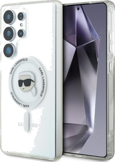 Karl Lagerfeld Button Karl Head Printed Logo MagSafe Samsung Galaxy S25 Ultra white
