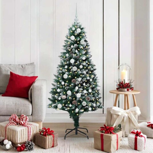 Kunstig juletre med 150 LED grønn 150 cm PVC og Stål og Plast