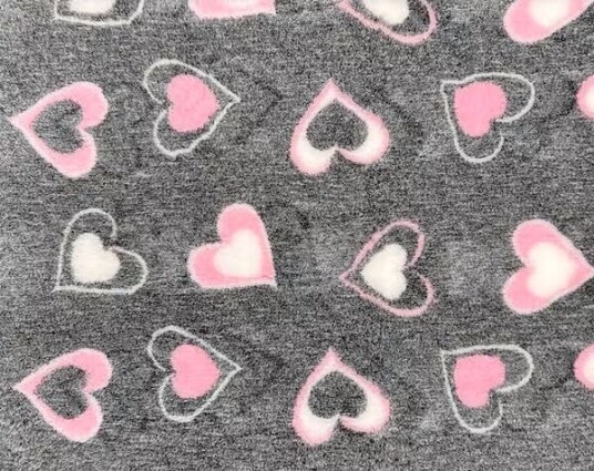 VetBed Nonslip Grå Med Rosa & Hvite Hjerter 75x100cm
