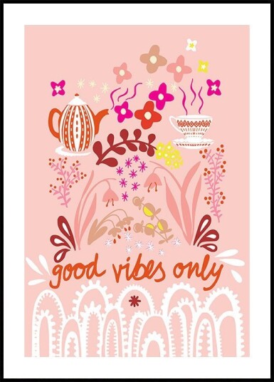 Good vibes only – scandinavian folk art illustration Poster Plakat / 40x50cm