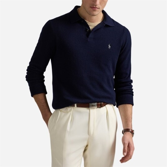 Wool-Cotton Polo-Collar Sweater Hunter Navy