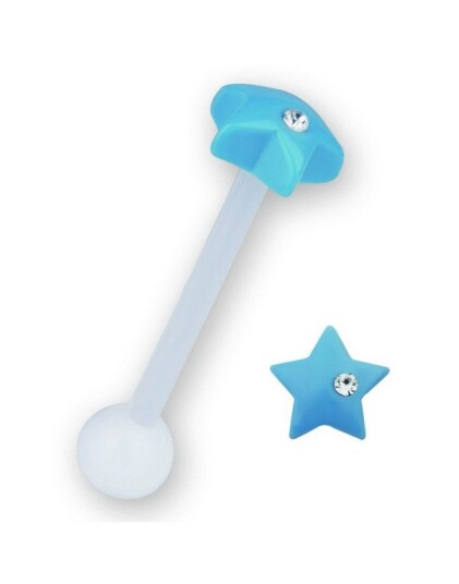 Star With Stone Blue Tungepiercing Star With Stone Blue Tungepiercing