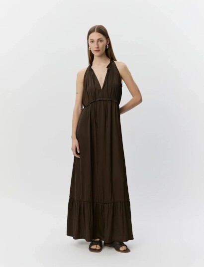 Sofie Schnoor Melsw Halter Neck Maxi Dress Brown 38