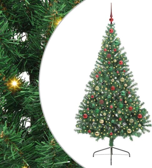 Kunstig Forhåndsopplyst Juletre med 300 LED grønn 180 cm PVC