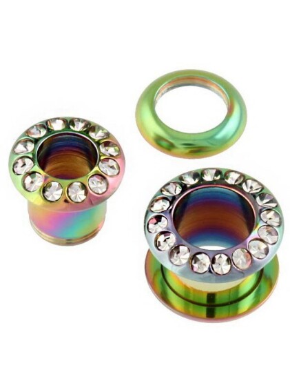 Aab Multi Farget Piercing Tunnel med Stener Strl 4 mm