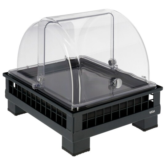 VEGA Kjøledisplay Portland melamin svart GN 1/2; Størrelse GN 1/2 35.2x29x29.9 cm (LxBxH); Antrasitt/Transparent/Svart; Rektangulær