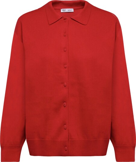 Mango Fine Knit Polo Collar Cardigan Red XXS
