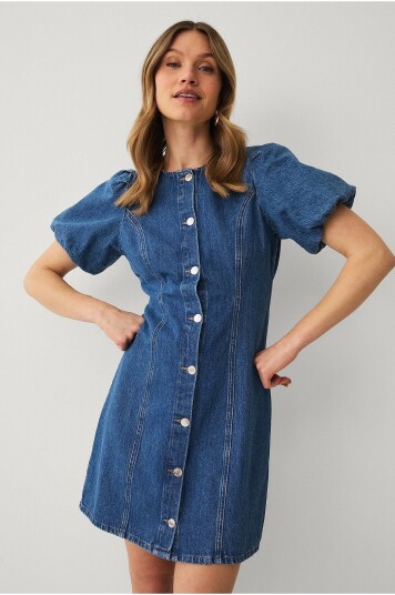 Ellos Collection   Denimkjole med bobleermer   Blå